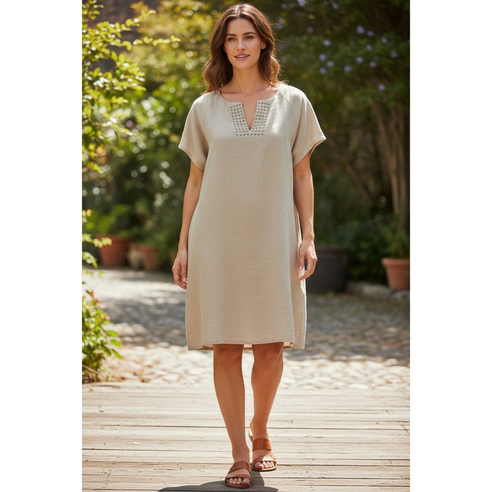 Women's Inspired Style 100% Linen Boho Beaded Style Dress Size 4